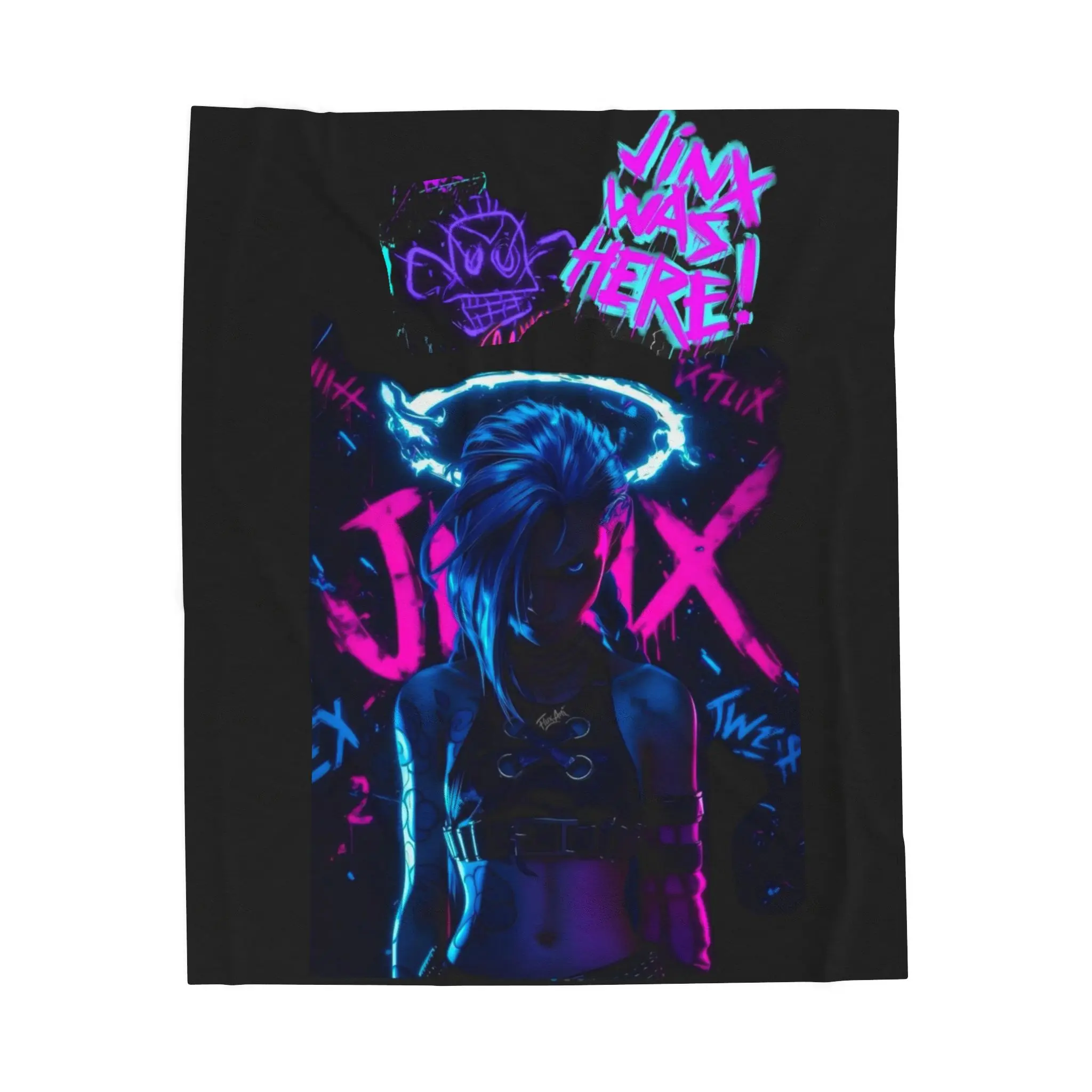 Jinx Was Here! Arcane Velveteen Plush Blanket, Cozy Throw for Gaming Lovers, Unique Gift for Birthdays, Dorm Decor, Soft Blanket for Home