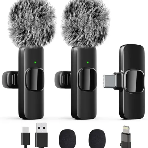 Cordless Clip-On Lavalier Wireless Bluetooth Microphone for Smartphones (iPhone, Android, USB-C Compatible) - Plug-in Receiver, Intelligent Noise Canceling, Compact Audio Device for Content Creators, Wedding, Game Streaming & Recording