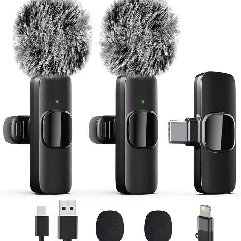 Cordless Clip-On Lavalier Wireless Bluetooth Microphone for Smartphones (iPhone, Android, USB-C Compatible) - Plug-in Receiver, Intelligent Noise Canceling, Compact Audio Device for Content Creators, Wedding, Game Streaming & Recording