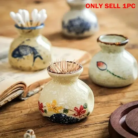 Vintage Ceramic Toothpick Holder, 1 Count Fish/Flower Pattern Storage Jar, Decorative Toothpick Organizer for Home, Kitchen Counter, Restaurant & Coffee Shop, Decorative Jars