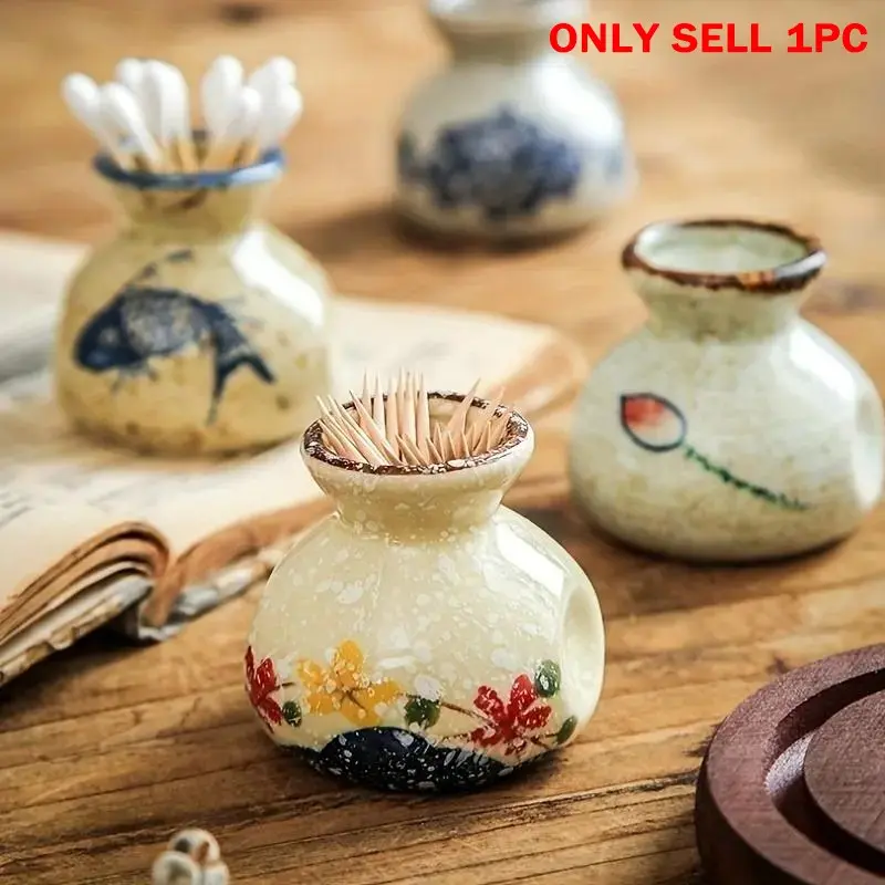 Vintage Ceramic Toothpick Holder, 1 Count Fish/Flower Pattern Toothpick Storage Jar, Decorative Storage, Unique Patterns, Toothpick Organizer for Home Kitchen Restaurant Coffee Shop, Bottles, Canister, Canisters for Kitchen Counter