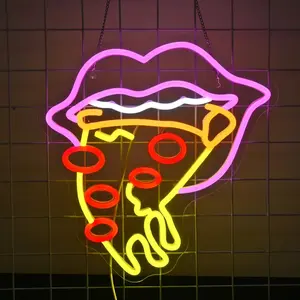 Pizza Shaped Neon Sign, USB Powered Neon LED Wall Mounted Light, Decorative Lamp for Bars, Shops, Cafes, Restaurants, Display Windows, Game Rooms, Living Rooms