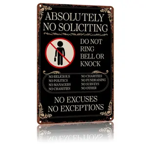 Wall Decor Metal Warning sign 8X12Inch "Absolutely No Soliciting"，High-Definition Print Tin Poster, Weatherproof & Rust-Resistant for Home, Patio, Garden, Porch & Outdoor Spaces, Durable Wall Art，Aluminum Plaque Gift