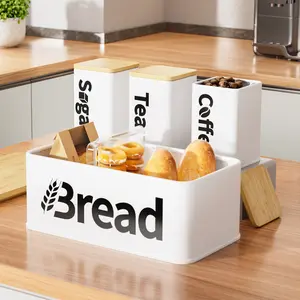 4 pc, bread box, food storage box set, sealed storage box with lid, candy, tea, coffee bean storage jar, food packer, kitchen countertop storage box, kitchen accessories, Food Storage Containers