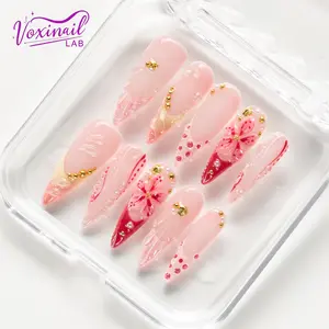 Voxinail Lab | Petal Kiss | Handmade Floral Stiletto Press-On Nails | Reusable, Long-Lasting