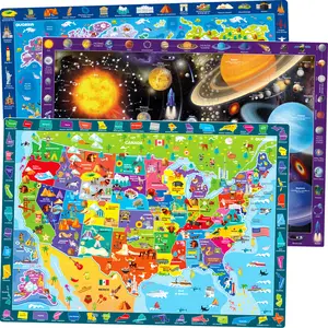 QUOKKA 100-Piece Jigsaw Puzzles for Kids Ages 10-12 - Solar System, USA Map, World Map Designs