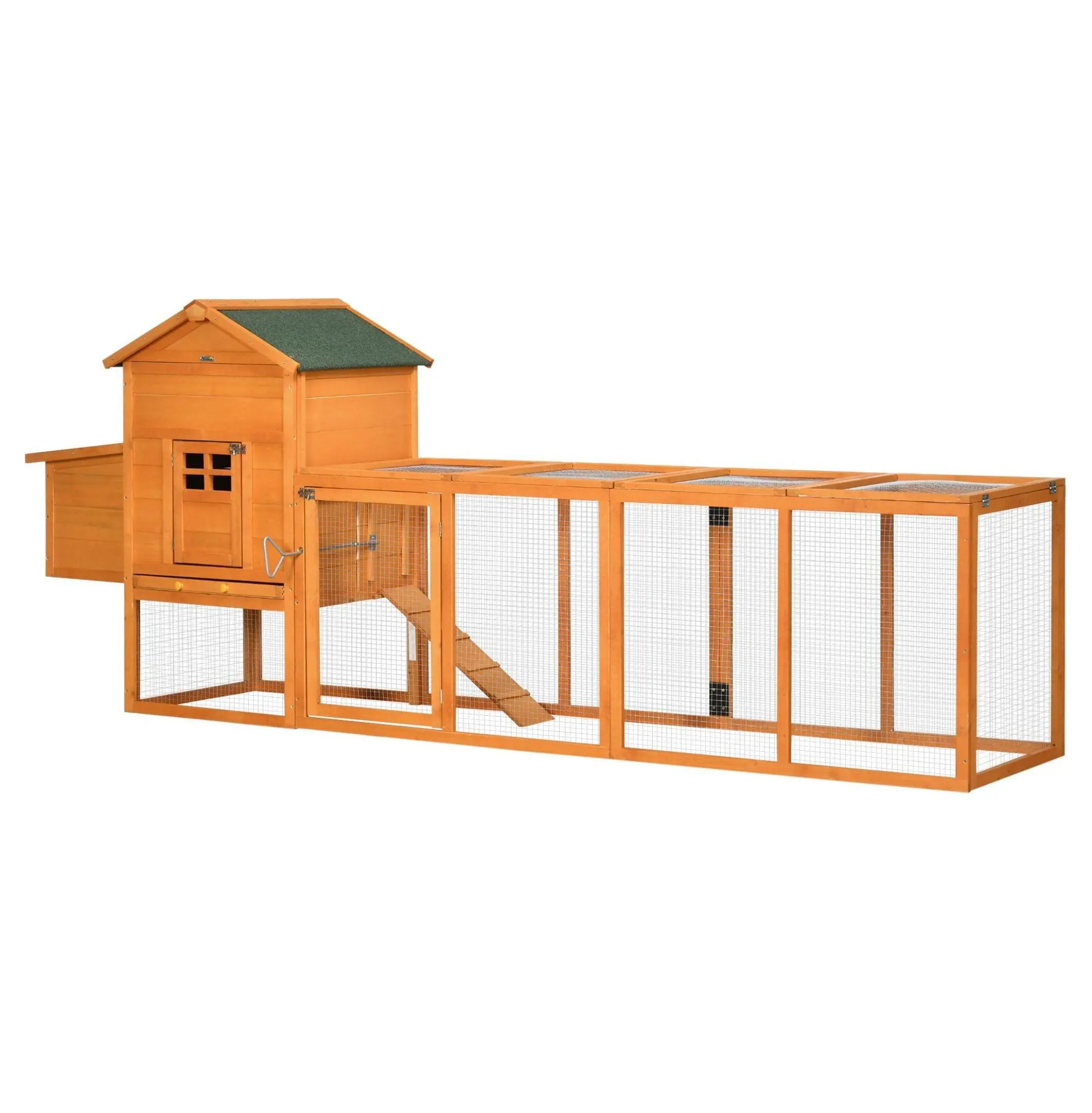 Extra Large Chicken Coop, Outdoor Hen House for 3-6 Chickens, Poultry Cage with Run & Nesting Box, Durable Fir Wood Hen Hutch with Removable Tray, Orange