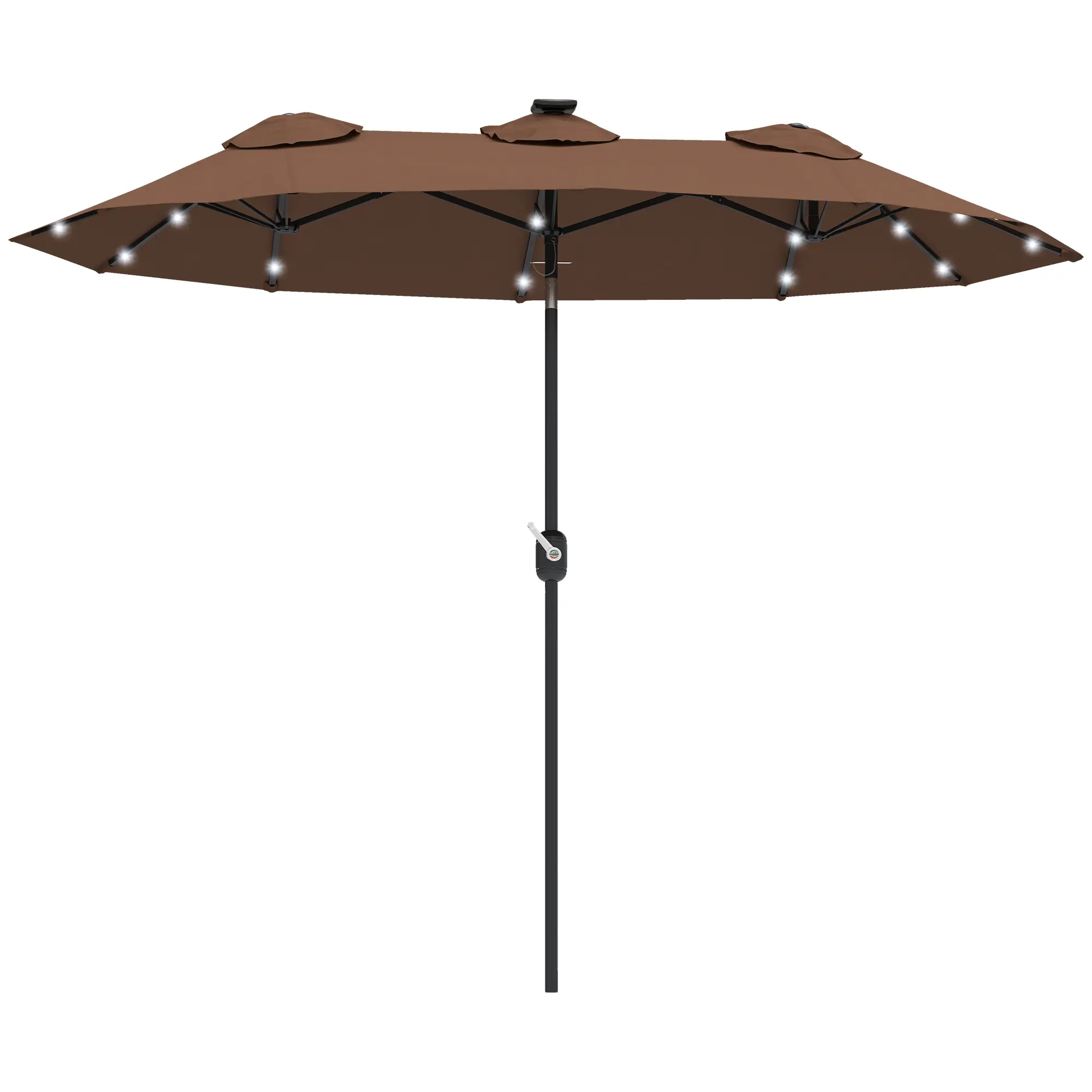 9.7ft Double-Sided Patio Umbrella with 12 Reinforced Steel Ribs, Built-In 36 Solar LED Lights & Solar Panels, Manual Crank Lift 45-Degree Adjustable Tilt Large Twin Canopy Outdoor Sun Shade Umbrella for Garden Deck Pool Backyard Patio Dining