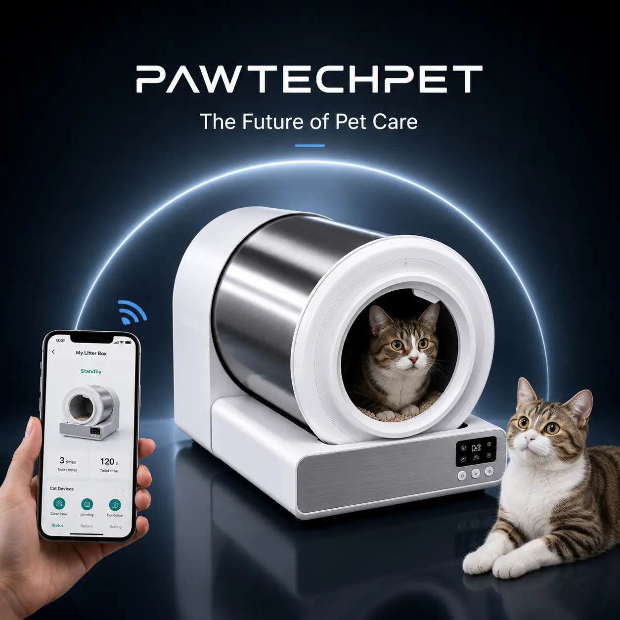 【Stainless steel cat litter box】Pawtech Stainless steel  Smart Low-Noise Auto-Cleaning Cat Litter Box (60L) - 2.4G WiFi APP-Controlled, Equipped with Smart Sensors, Safety Protection, Easy Maintenance #CatLitterBox#SmartLitterBox#PetEssentials#CatLovers