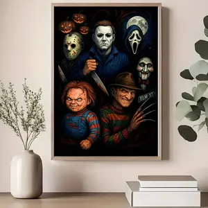 Chucky Horror Movie Poster, Vintage Villain Wall Art Print, Creepy Halloween Decoration