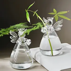 2pcs Angel-designed glass vases | Suitable for hanging transparent hydroponic flower pots, suspended flowerpots with bases, suitable for wedding decorations, home garden decorations, and creative ornaments