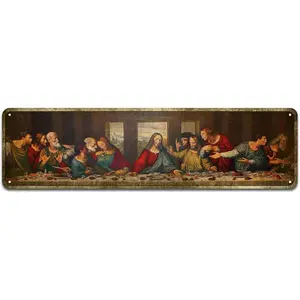 The Last Supper - Metal Tin Sign Vintage Chic Art Decoration The Last Supper Jesus Christ for Home Bar Cafe Farm Store Garage or Club 4x16 inch Room Wall