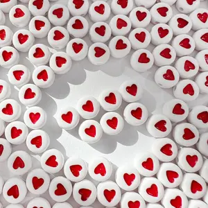 600 count White Red Heart Bead  Love Beads Loose Spacer Beads to Match Letter Pony Bead for Bracelets Necklaces, Making, DIY Key Chains(7mm)