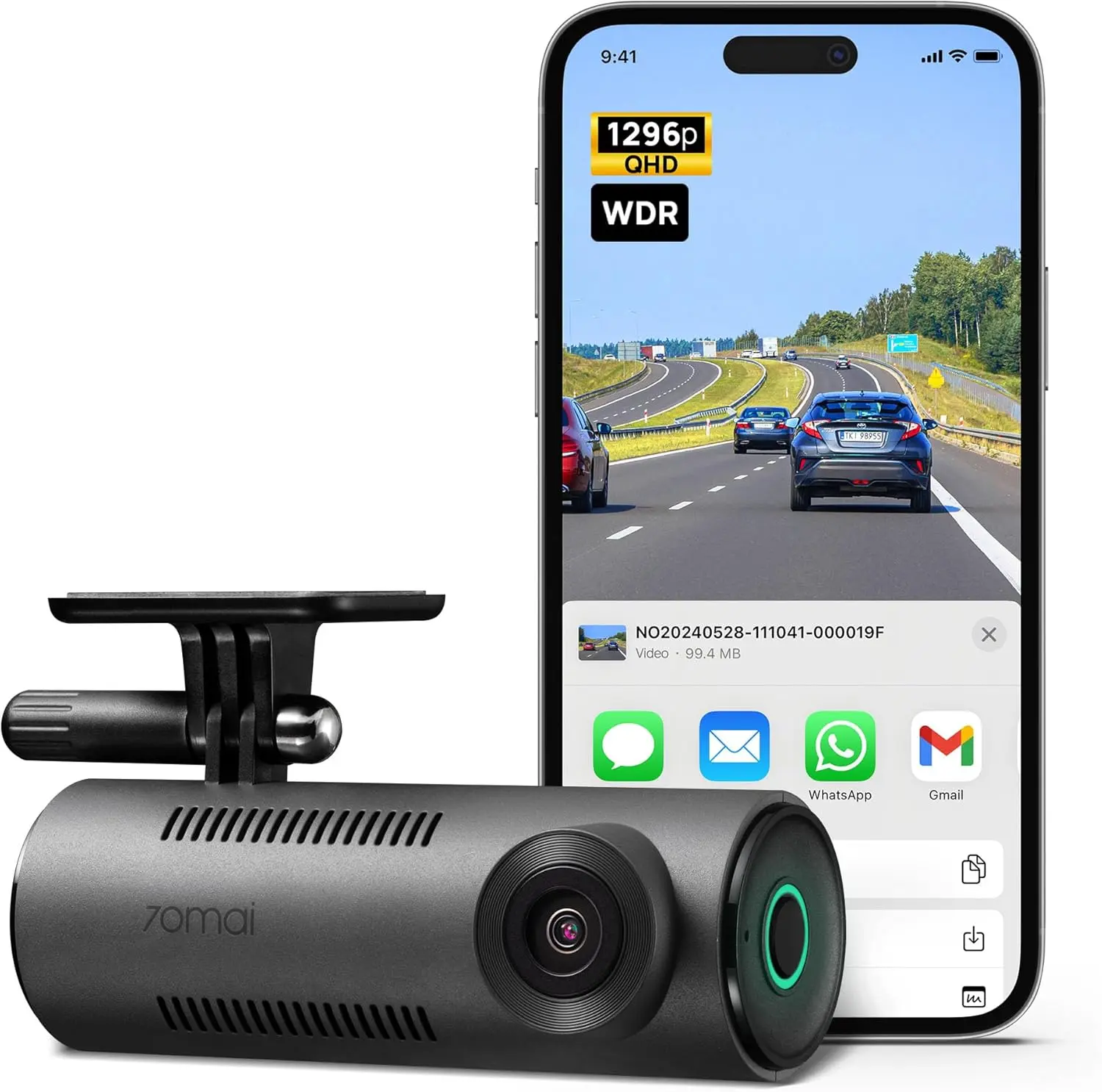 Dash Cam M310 Smart Dash Camera for Cars 1296P QHD Front Video Recorder with Built in WiFi 130 Degree Wide Angle FOV WDR Night Vision iOS and Android Mobile App Loop Recording Parking Monitor and Time Lapse Technology for Vehicle Safety and Recording