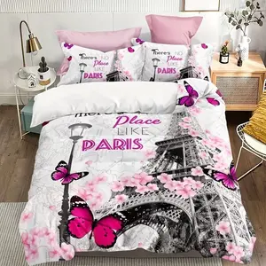 Paris-Themed Bedding Set, Chic Getaway Design, No Plane Ticket Needed, Cozy Parisian Cafe Feel, Universal Fit, One Size