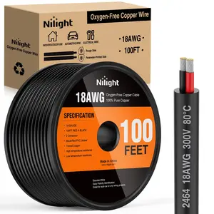 Nilight 100FT 18AWG Oxygen-Free Copper Electrical Wire - Red-Black Stranded PVC 2-Conductor Parallel Cord, 300V DC Safe Flexible Cable for LED Light Strips, Automotive/Outdoor Power Applications