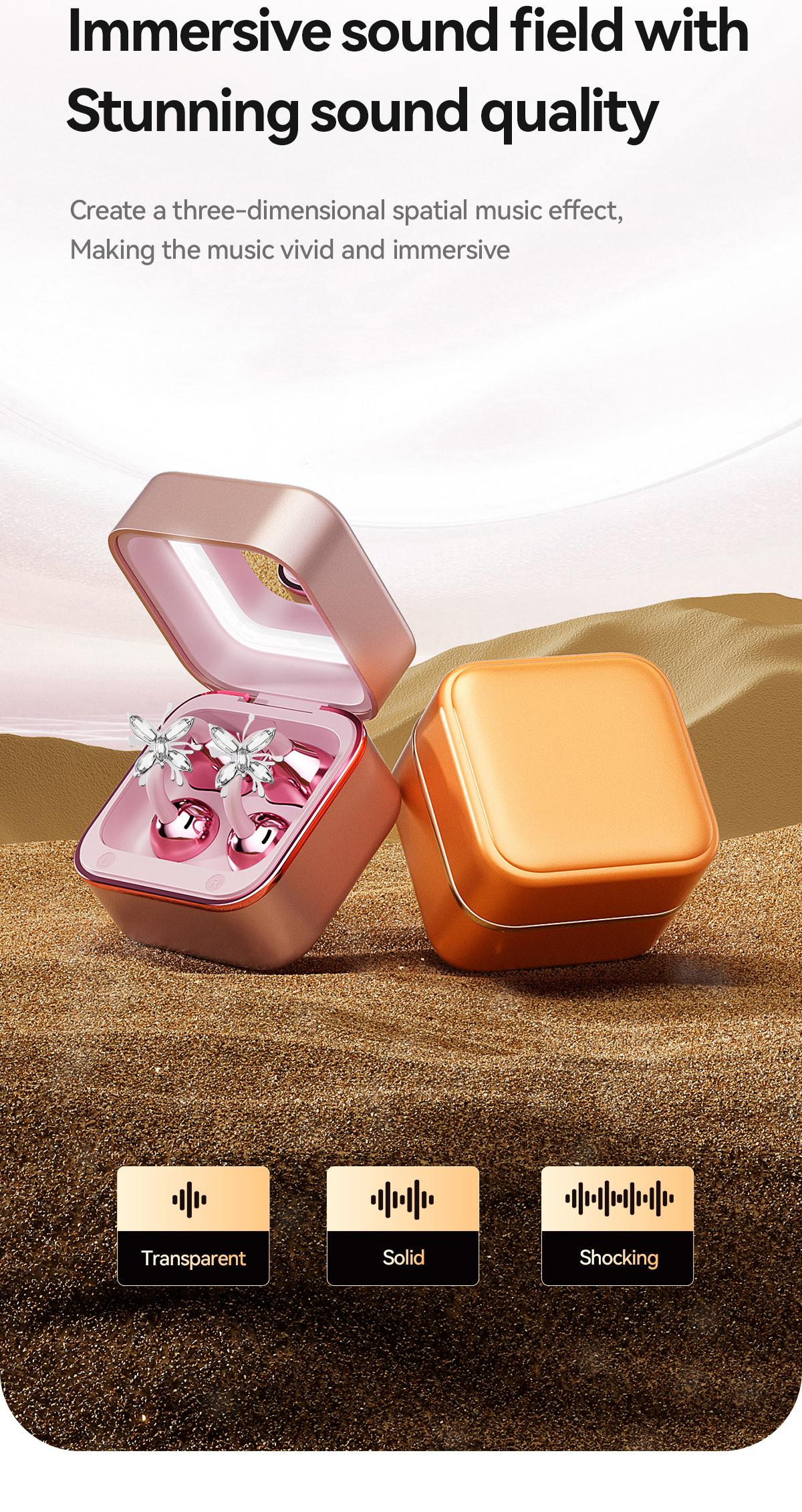 Chengruida M161 headphones,Butterfly earrings Minimalist Aesthetics Butterfly Design Clip-On Headphones, Electroplated Metal Case Comfortable Touch Bluetooth Earbuds