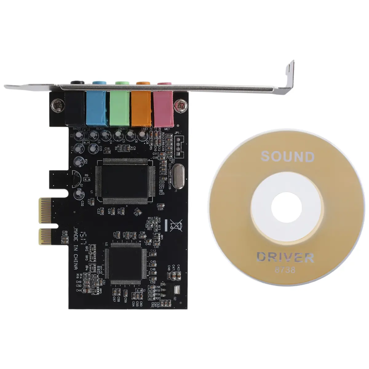 5.1 Internal Sound Card with CMI8738 Chip, Plastic Casing, Low Profile Bracket, 3D Surround Sound, Bass, Line In/Out, 16-Bit, 32-64-Bit Audio Processing, PCI-E Interface, PCI Compatibility for Windows 10 PC Desktop Computers
