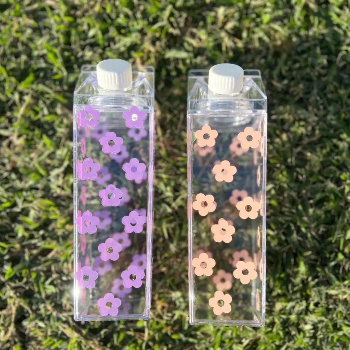 Retro Flower Milk Carton Water Bottle | Custom name bottle | Aesthetic Flower bottle Drinkware