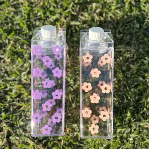 Retro Flower Milk Carton Water Bottle | Custom name bottle | Aesthetic Flower bottle Drinkware