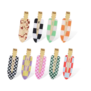 [RUBY VIBE CO] Crease-Free Checker Hair Clips No Bend Duckbill Barrettes Durable Acrylic Resin Iron Clip for Makeup Skincare