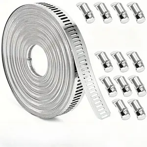 13pcs/set Durable Stainless Steel Hose Clamp Set - Adjustable Worm Gear with Fasteners, Metal Strapping for Automotive & Mechanical Applications, Rustproof & Waterproof Pipe Clamp