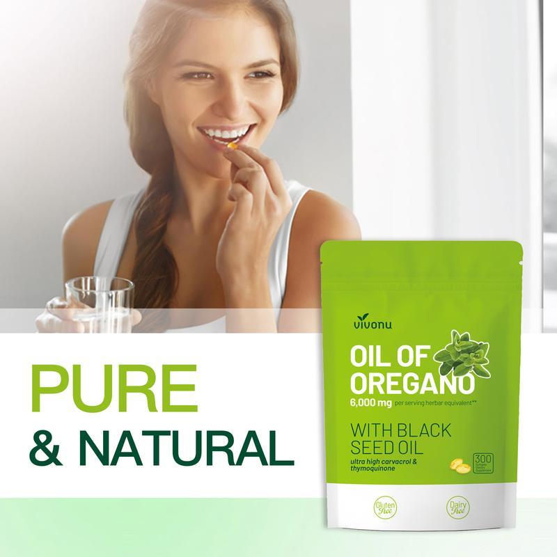 Oil of Oregano 300 Capsules with Black Seed Oil Natural Antioxidants for Fitness Nutritional Support Highly Effective Botanicals Edible Dietary Supplement