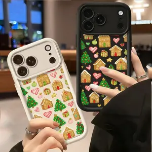 Christmas Gingerbread Houses Christmas Trees and Gifts Pattern   shockproof and drop-proof thickened TPU ,For iPhone 17 AIR 16 PRO 15 PRO MAX 14 PLUS 13 PRO 12 PRO 11 PRO MAX   Cute Gift Protection Aesthetic Candy Shiny Black Casing phone case Cat Bow