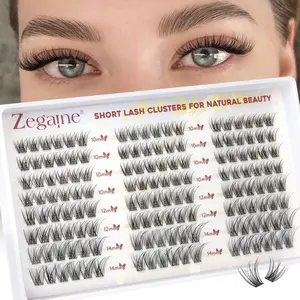 Zegaine Short Lash Clusters 10-12-14MM CD-Curly Fairy Cluster Lashes Wispy Individual 144Pcs for Natural Everyday Wear Lightweight & Clear Band - Daily