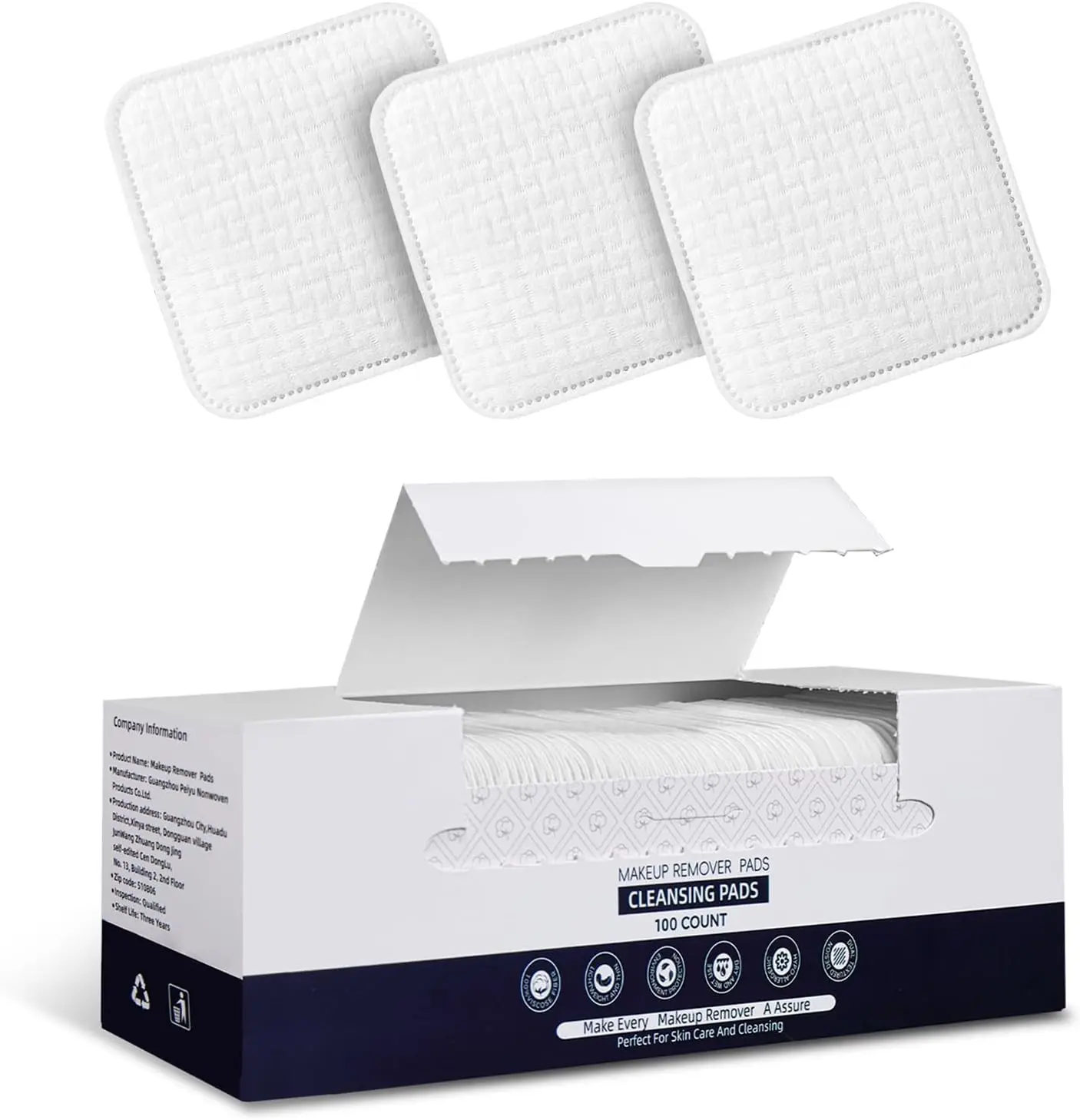 Premium Natural Pure Cotton Pads(100 Count),Soft & Lint-Free Upgraded Edge Stitching Design Cotton Rounds for Face,Unique Three-Layer Structure, Ultra-Absorbent Makeup Remover Pads,for All Skin Types