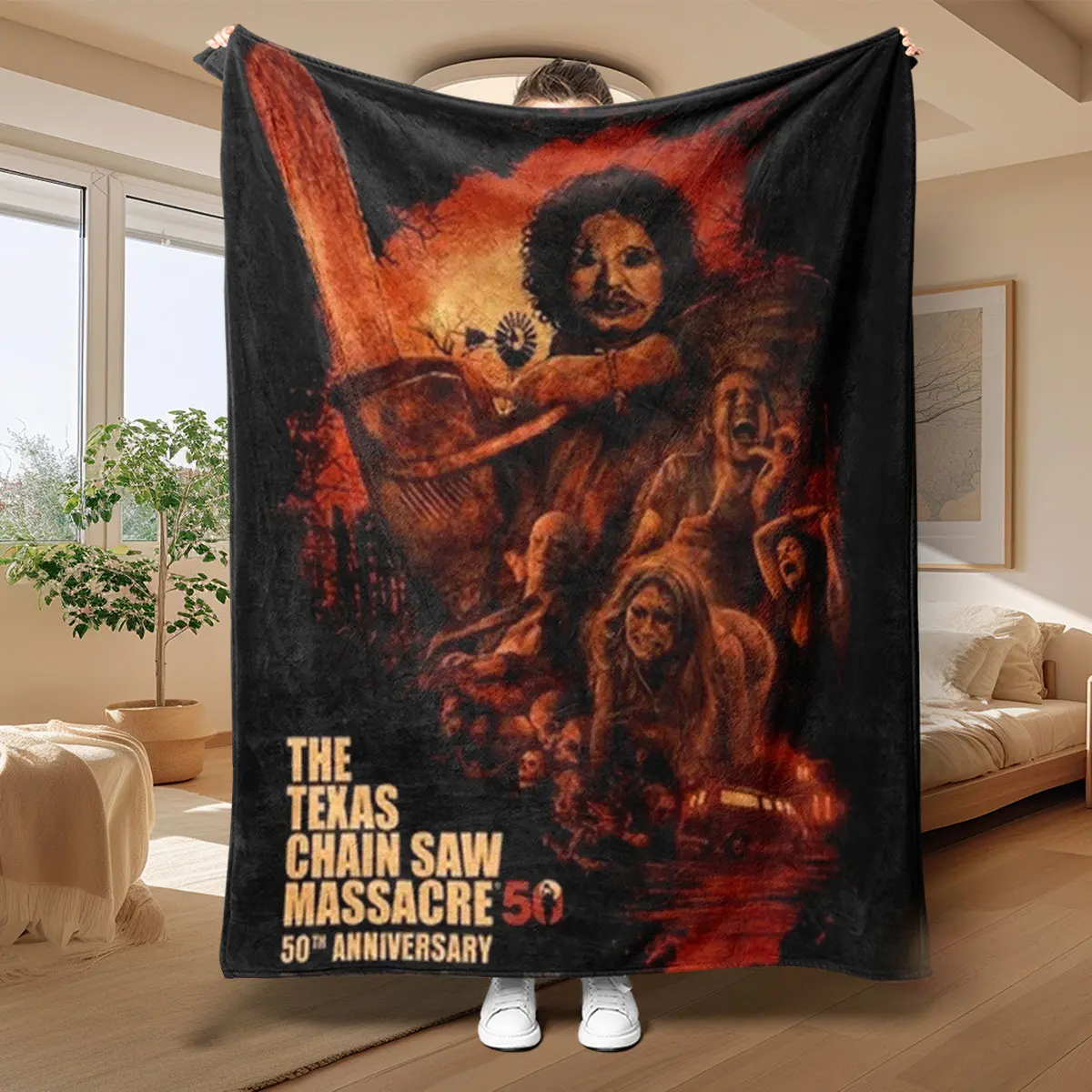 Texas Chainsaw Blanket, High-Weight Flannel Fabric, Soft Touch, Soft Comfy, Warmth Retention, Machine Washable, Ideal Gift for Horror Movie Fans, Home Decor, Bedroom Decor