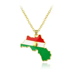 Fashion Kurdistan Map Flag City Pendant Necklace Gold Color Stainless Steel Men Women Country Map Jewelry Repiblik Ayiti Gift