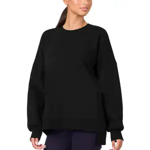 Black Plain Drop Shoulder High Low Sweatshirt