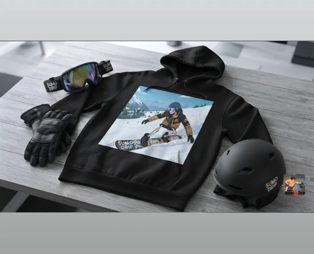 Sumo Drip Skeleton Snowboarder Illustration Hoodie | Snowboarding Mountain Winter Sports