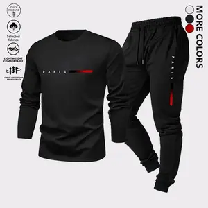Men's casual set, featuring a stylish printed long-sleeve crew neck sweatshirt and drawstring joggers, provides comfort and breathability for fitness and sports activities. Suitable for spring and autumn daily wear and outdoor activities.