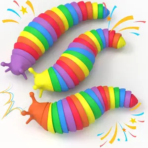 X-SRT06   3PCS Slug Fidget Toys Bulk, Toddler Christmas Stocking Stuffers for Kids 3+ Sensory Figette Worm for Adults Stress Relief for Autism ADHD Autistic Caterpillar Travel Toys Gifts for Boys Girls