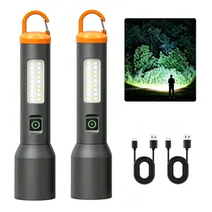 2-Pack Rechargeable LED Flashlight 1000 Lumens, Tactical EDC Flashlight with Hook & COB Side Light, 6 Modes Smart One-Click Off, Bright Portable Flashlights for Emergency, Camping, Hurricane Prep