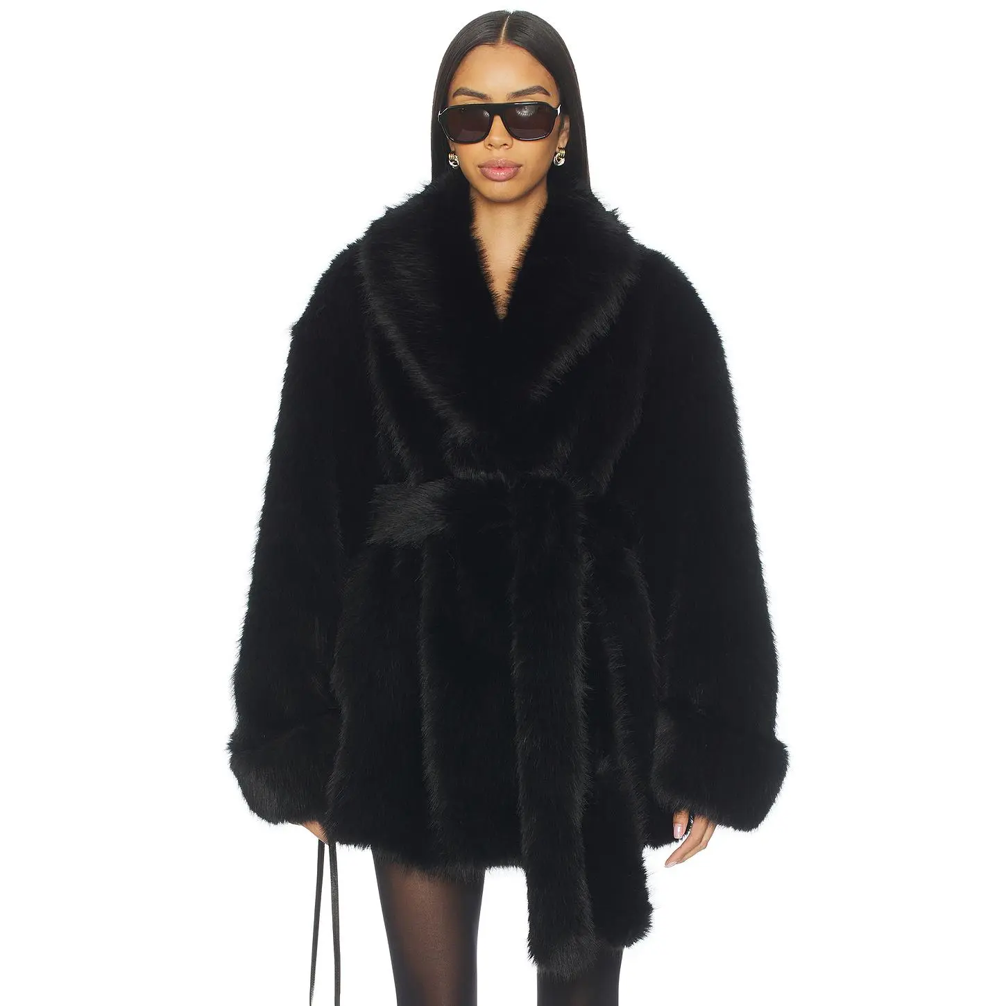 Lovers and Friends Margot Faux Fur Coat in Black