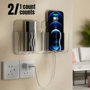 Wall Mounted Phone Charging Station, Multi-functional Mobile Phone Holder, Home Organizer for Living Room Bedroom Bathroom Kitchen, Multipurpose Phone Holder