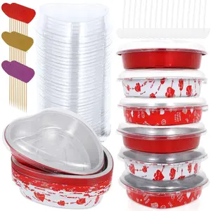 24 Set Heart Shaped Cake Pans 22oz Disposable  Foil Mini Heart Cake Pan Cake Containers with  Dessert Baking Cups Pans Liners for Mother's Day Party