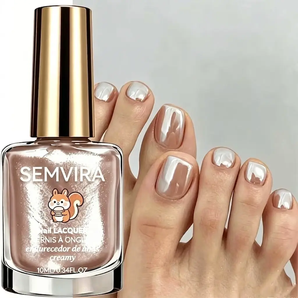 Milky Pearl White Nail Polish – Luxury Nude Chrome Finish, High Gloss Glass Shine Effect, Fast Dry Nail Color for Elegant Manicure