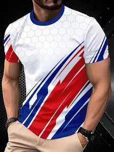 Men's Streetwear Graphic Print T-Shirt, Vintage American Style, Casual Round Neck Short Sleeve, Breathable Sweat-Wicking Sports Tee, Athletic Fitted Breathable