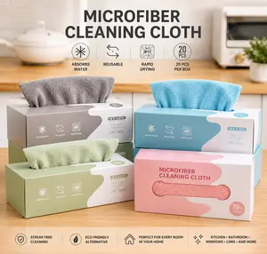 Reusable Microfiber Cleaning Cloth Box – Ultra Absorbent Washable Kitchen & Glass Cleaning Wipes (20 PCS)