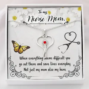 Necklace for Women To My Nurse Mom - Meaningful Mother's Day Gift with Stethoscope Necklace Gold-Plated Pendant