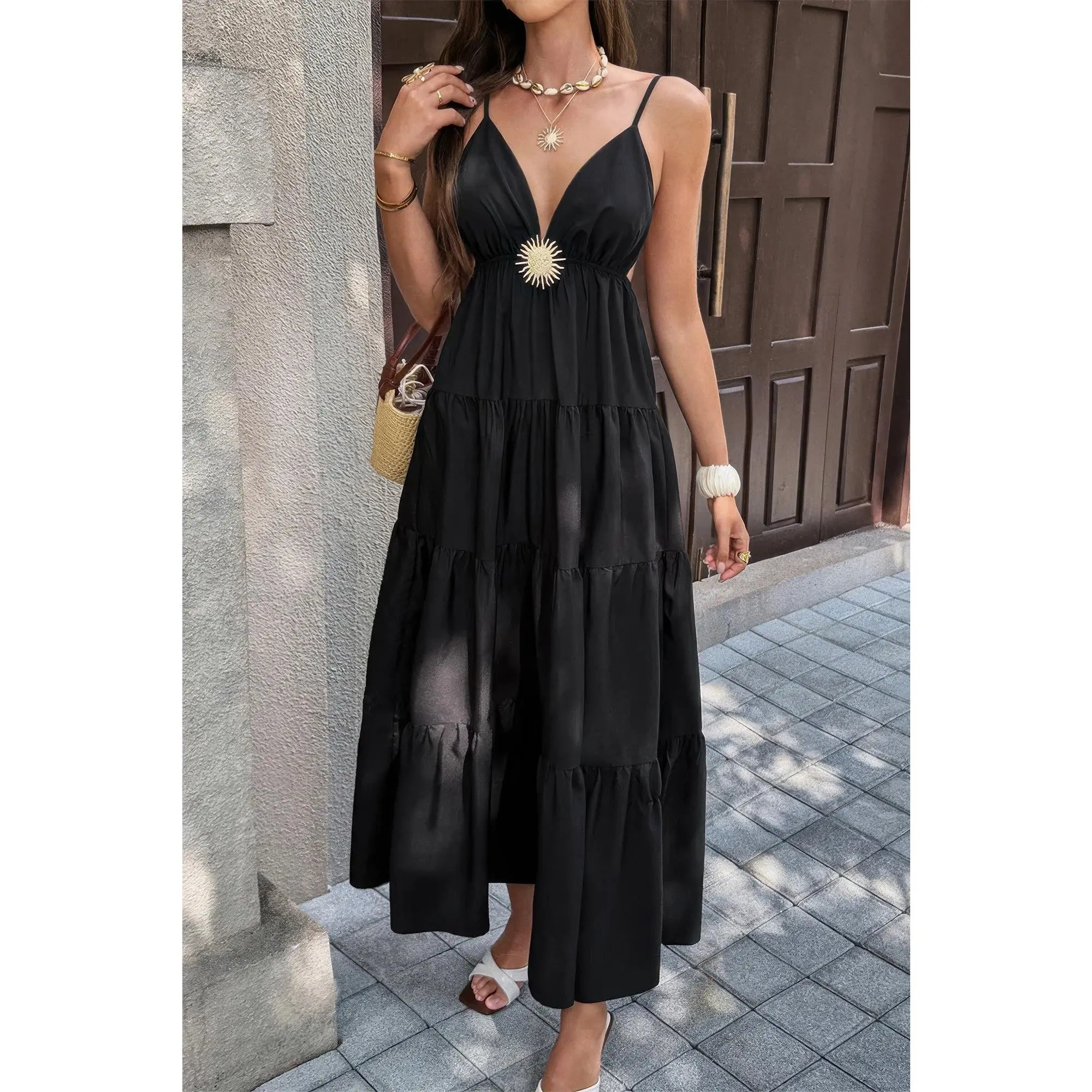 Stacey B's High Waist Sleeveless Open Back Full Dress
