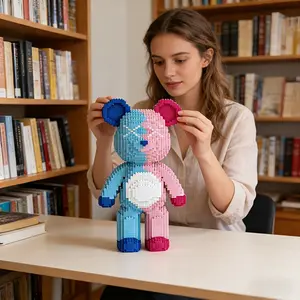 Half Sugar Dual Bear 3D Puzzle Stem Building Blocks Decoration, Bookshelf Home Office Cabinet Decor, Party Living Room TV Stand Display