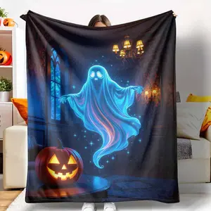 Ghost Flannel Blanket, Spooky Halloween Print, Cozy Warmth, Soft Touch, Perfect for Home Decor, Halloween Celebration, Costume Parties, Haunted Houses, Gift for Halloween Enthusiasts, Spooky Movie Nights.