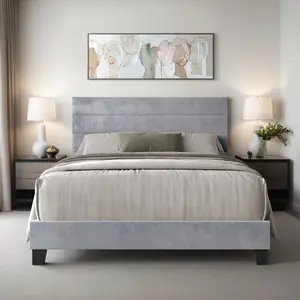Favorer Vallejo Velvet Upholstered Panel Bed with Box Spring Required Modern Design