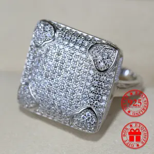925 Sterling Silver Luxury Ring with Full CZ Micro-Inlay, Princess Square Design, Heart Pattern, Suitable for Daily Wear, Parties, or Birthday Gifts
