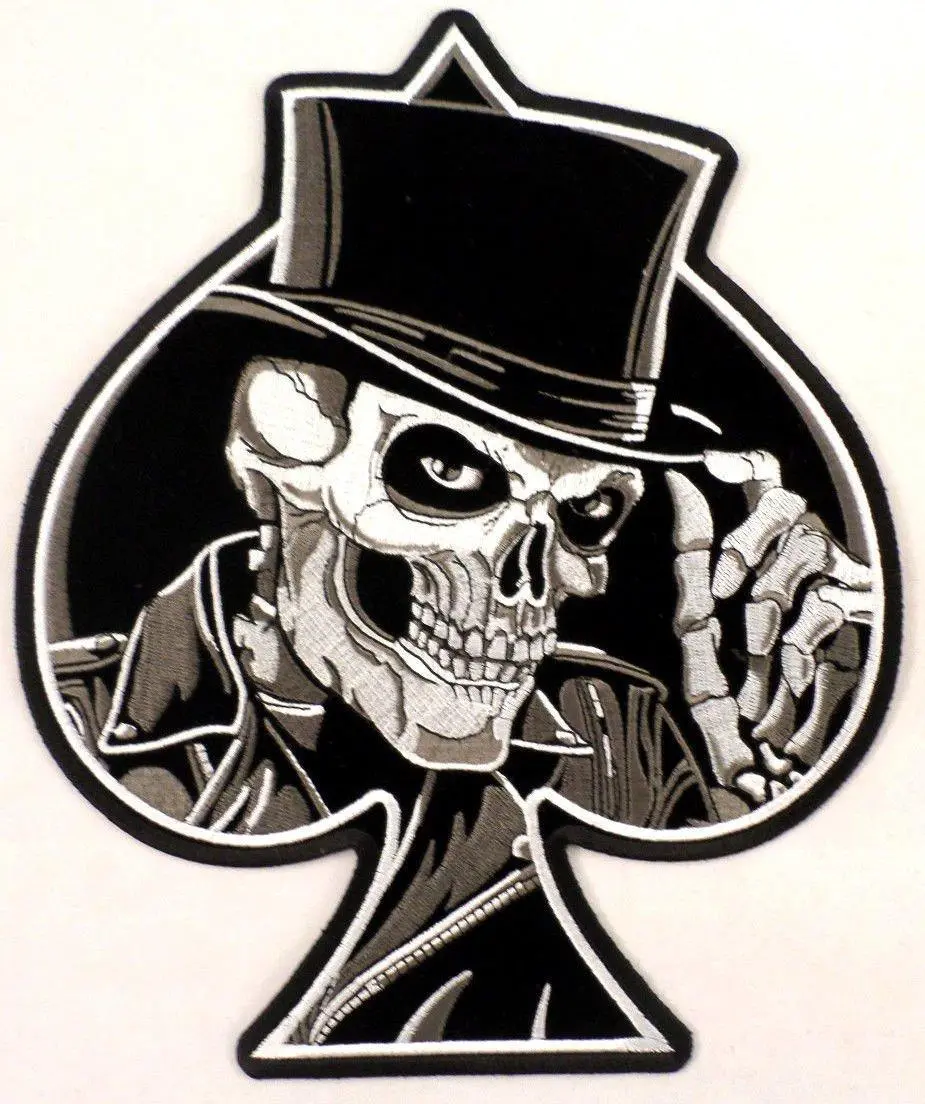 XL OVERSIZED UNIFORM PATCH SKULL SLELETON BLACK VELVETEEN ACE OF SPADES TOP HAT